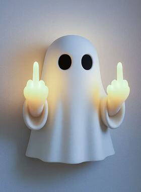 跨境新款Middle finger Cute Ghost万圣节中指幽灵树脂工艺品摆件