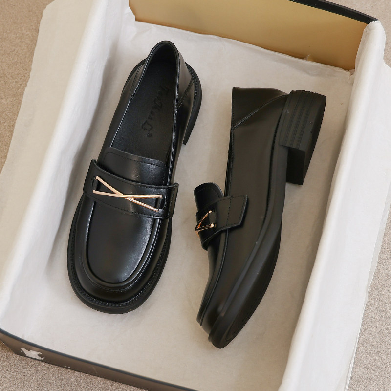 羊皮版~黑色英伦小皮鞋女平底面试通勤单鞋一脚蹬乐福鞋大码女鞋,淘宝优惠券,粉丝福利购,淘宝优惠卷