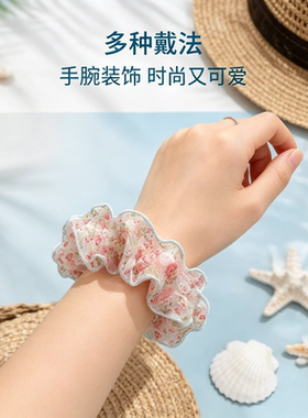 柔软泡泡纱韩式粉色碎花大肠发圈女高级感仙气慵懒风绳发饰超大