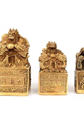 83黄铜九龙玺铜金九龙九龙玺摆件铜玉龙工印艺品家居黄铜印章龙铜