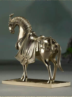 全黄铜马到成功招财中式摆件