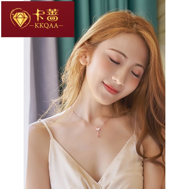 kkqaa彩金蝴蝶结女新款纯银锁骨链 卡蔷饰品项链