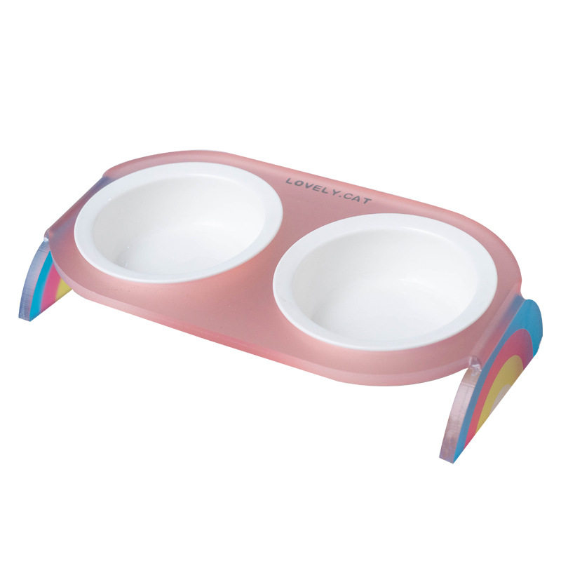 猫碗陶瓷双碗水粮架倾斜宠物用品颈椎碗碗彩虹护高脚碗宠物亚克力,淘宝优惠券,粉丝福利购,淘宝优惠卷