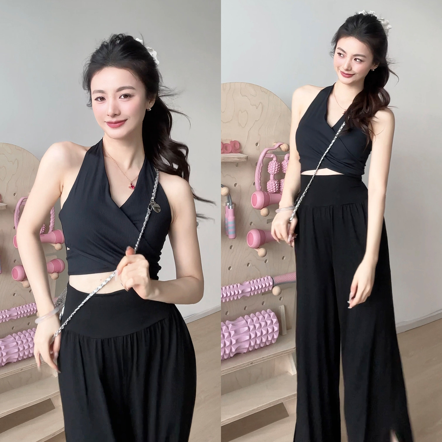 gogoyoga仙气瑜伽服套装女夏季普拉提运动背心高腰休闲垂感阔腿裤,淘宝优惠券,粉丝福利购,淘宝优惠卷