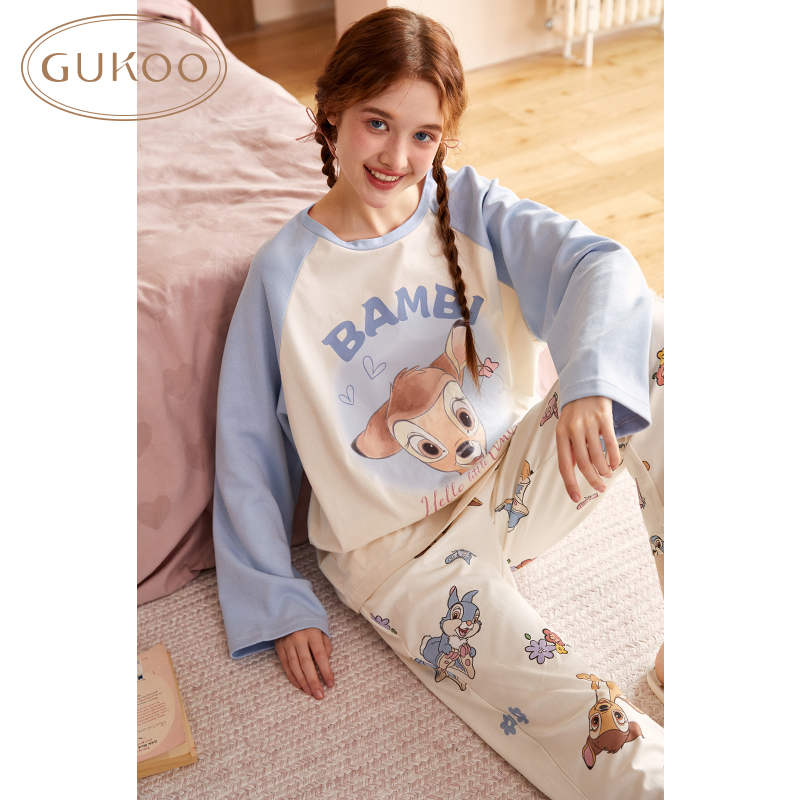 Gukoo/果壳睡衣女春秋小鹿斑比系列长袖女款家居服套装