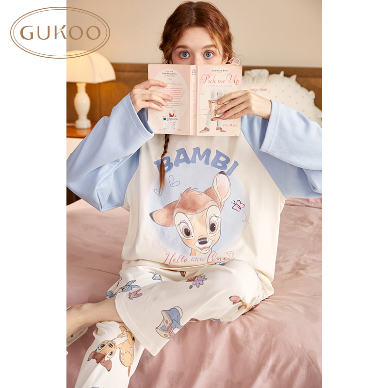 Gukoo/果壳睡衣女春秋小鹿斑比系列长袖女款家居服套装