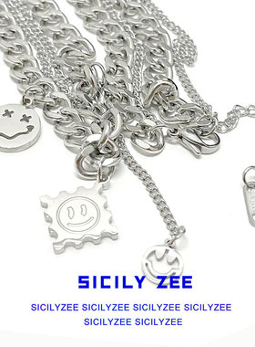 钛钢流苏笑脸叠戴项链ins穿搭潮