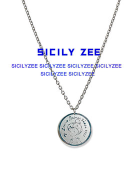 SICILYZEE钛钢圆牌卡通小公主毛衣链女ins个性嘻哈欧美卫衣项链潮