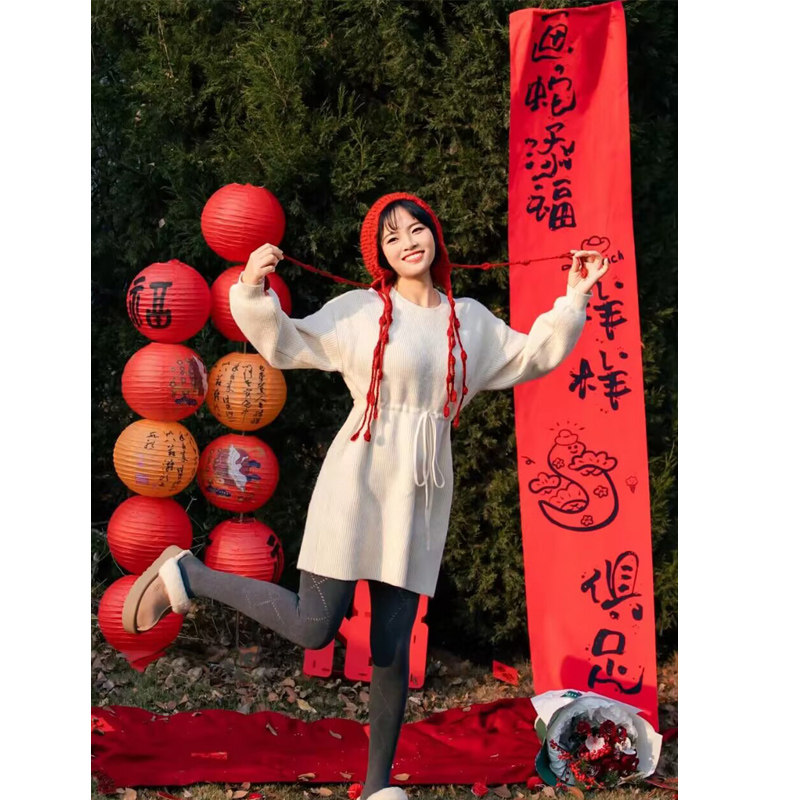 2025喜乐蛇年新年拍照道具外景拍摄挂布条幅背景过年主题装饰ins