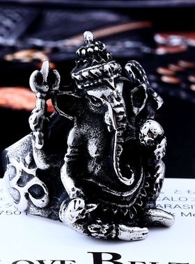 钢铁战士不锈钢饰品 立体雕刻象鼻戒指 个性男士钛钢指环