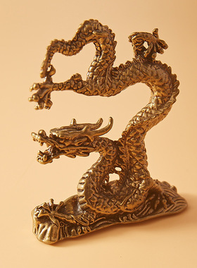 霸气飞龙在天实心黄铜五爪金龙桌面生肖系列龙腾九州四海仿古做旧