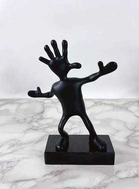 新中式现代创意人物雕塑运动黑色巴掌人小摆件样板间软装饰品