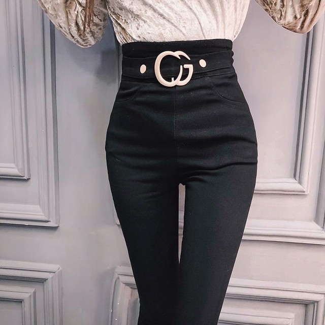 Pencil pants nine -point female wears 2024 spring and autumn new elasticity, thin tight -fitting ring high waist leggings