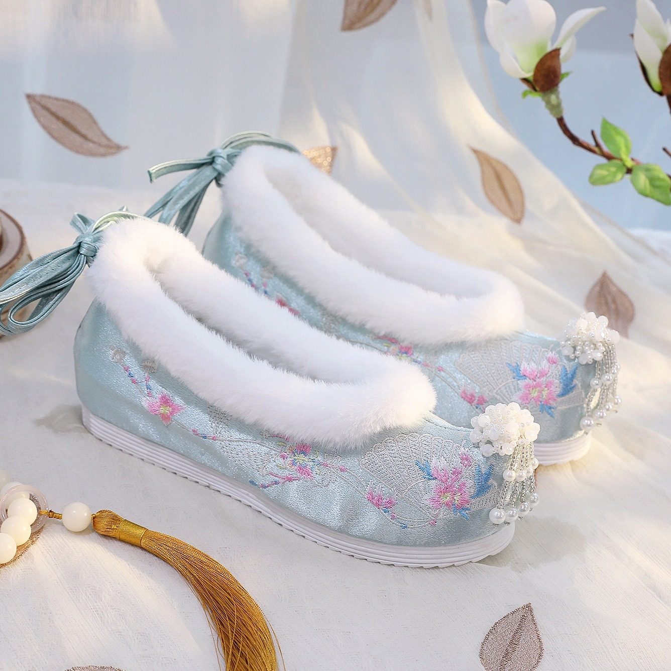 冬季新款原创古风汉服鞋子女绣花鞋内增高明制古装布鞋学生翘头鞋,淘宝优惠券,粉丝福利购,淘宝优惠卷