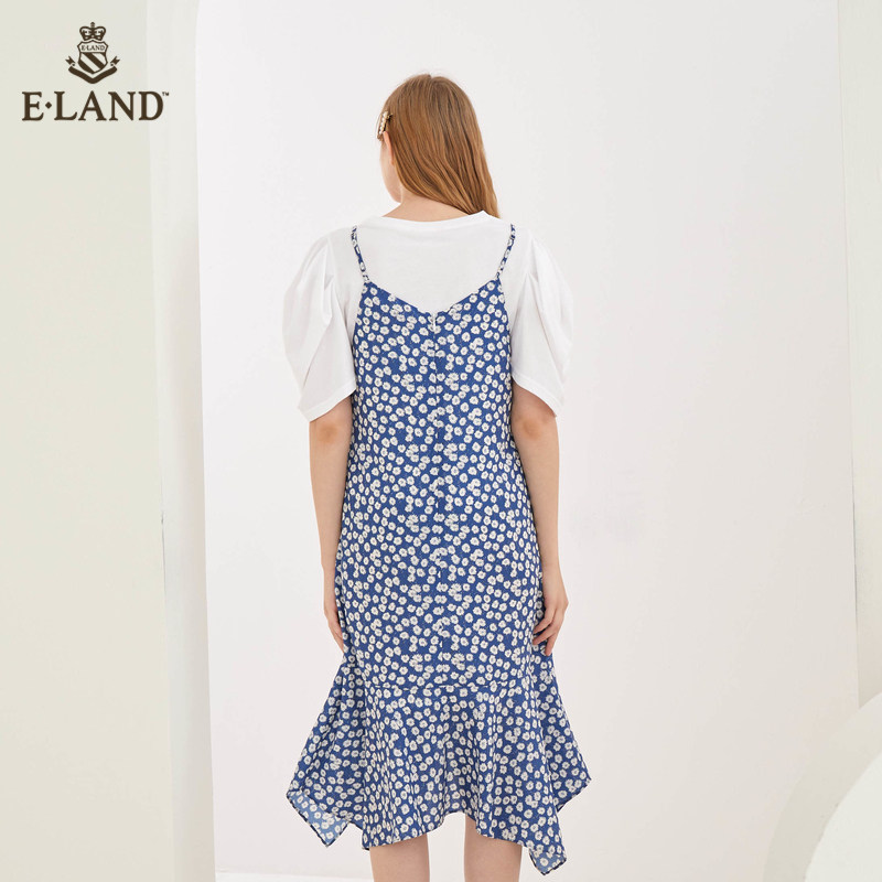 eland2020法式超仙碎花吊带连衣裙 衣恋集团outlets店连衣裙