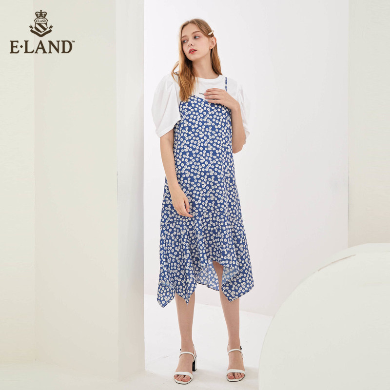 eland2020法式超仙碎花吊带连衣裙 衣恋集团outlets店连衣裙