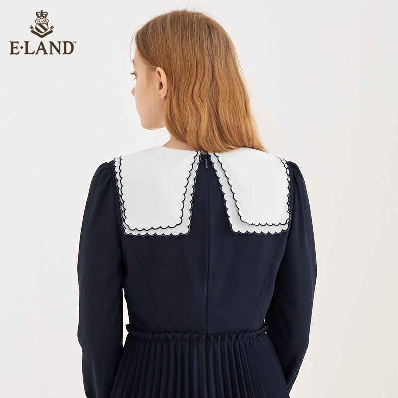 eland2020甜美减龄拼接百褶连衣裙 衣恋集团outlets店连衣裙