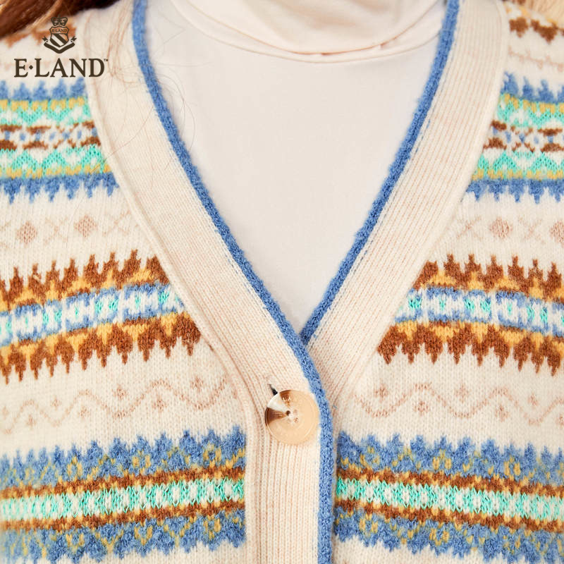 eland2020冬季新款复古风v领开衫 衣恋集团outlets店毛针织衫