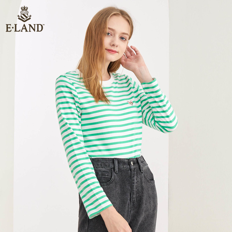 eland经典可爱柯基刺绣条纹女t恤 衣恋集团outlets店T恤