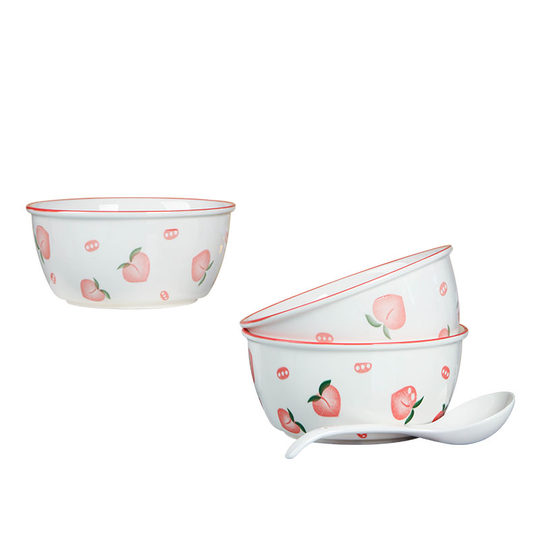 水蜜桃大汤碗家用套装盛汤6/8英寸大号ins高 颜值泡面碗汤盆防烫