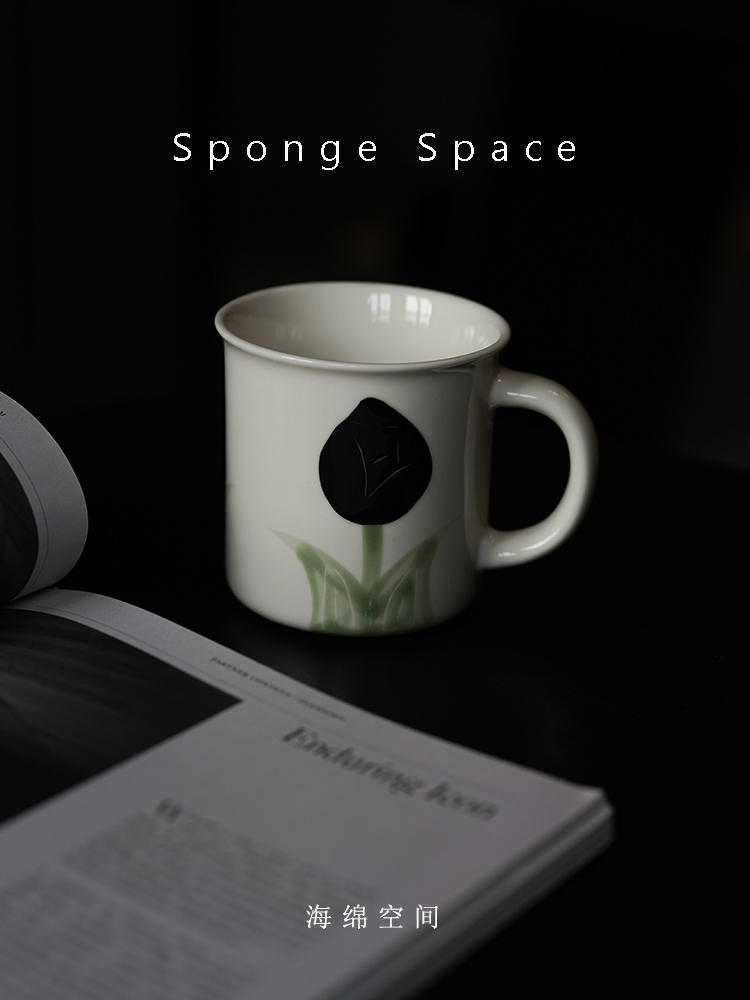 SpongeSpace复古彩色花朵手绘马克杯陶瓷咖啡杯家用水杯牛奶杯子 - 图1