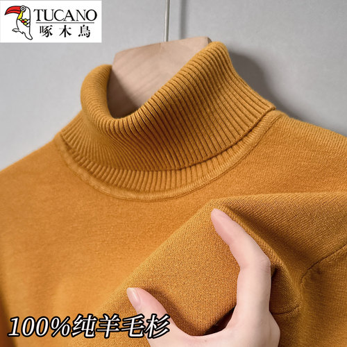 啄木鸟100%纯羊毛衫男冬季高领加厚保暖毛衣爸爸装针织羊绒打底衫 - 图0