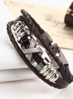 couples hand catenary bracelet men 船锚标皮绳复古男手链手镯