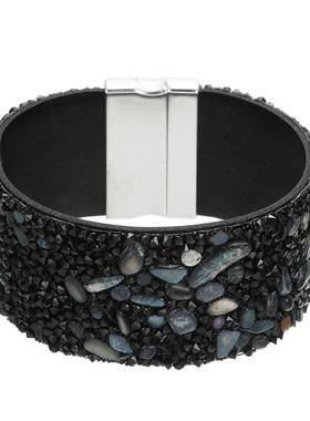 bracelet women hand 波西米亚碎石镶钻皮手链女手环磁扣手镯