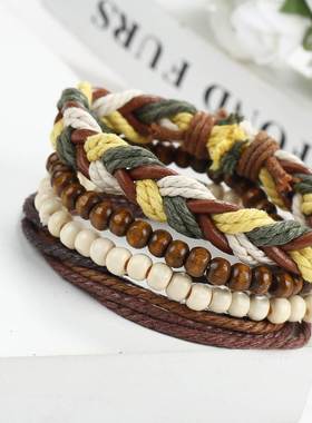 hand catenary women bracelet men 多层编织男女手链复古皮手镯