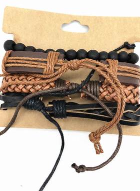 leather bracelet women hand catenary men 复古多层皮手链手镯