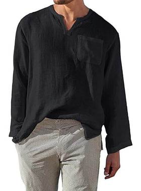 Shirt men's new loose cotton linen casual shirt 休闲衬衣男