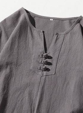 Men's Tang suit linen loose shirt shorts 棉麻宽松T恤短裤