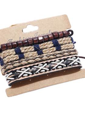 leather bracelet women hand catenary men 编织复古皮手链手镯