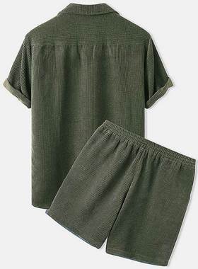 Summer men's short sleeve shirt and shorts 衬衫短裤套装