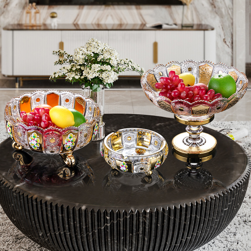 水果盘珐琅彩欧式水晶玻璃果盘创意家用现代客厅茶几高级装饰摆件-图0