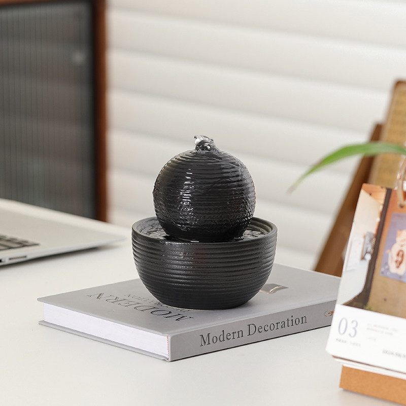 创意陶瓷流水摆件循环水招财客厅小型办公桌面装饰造景风水轮礼物,淘宝优惠券,粉丝福利购,淘宝优惠卷