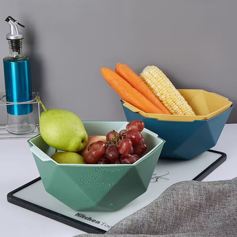 沥水篮北欧创意客厅几何水果盘家用厨房双层洗菜盆洗菜洗水果篮子,淘宝优惠券,粉丝福利购,淘宝优惠卷