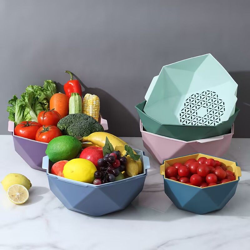 沥水篮北欧创意客厅几何水果盘家用厨房双层洗菜盆洗菜洗水果篮子,淘宝优惠券,粉丝福利购,淘宝优惠卷