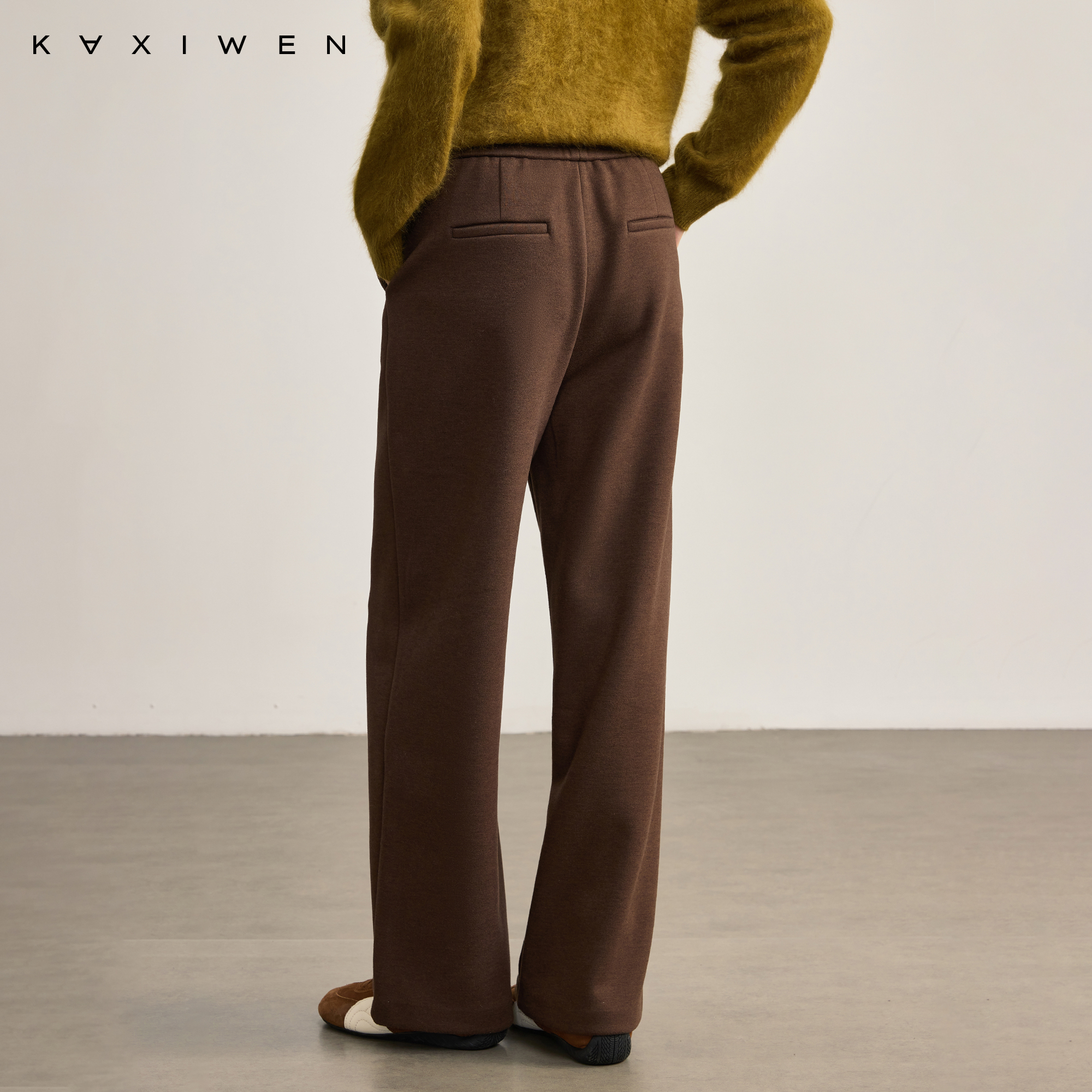 佧茜文通勤气质休闲长裤2025冬季新款松紧高腰百搭磨毛直筒裤 - 图1