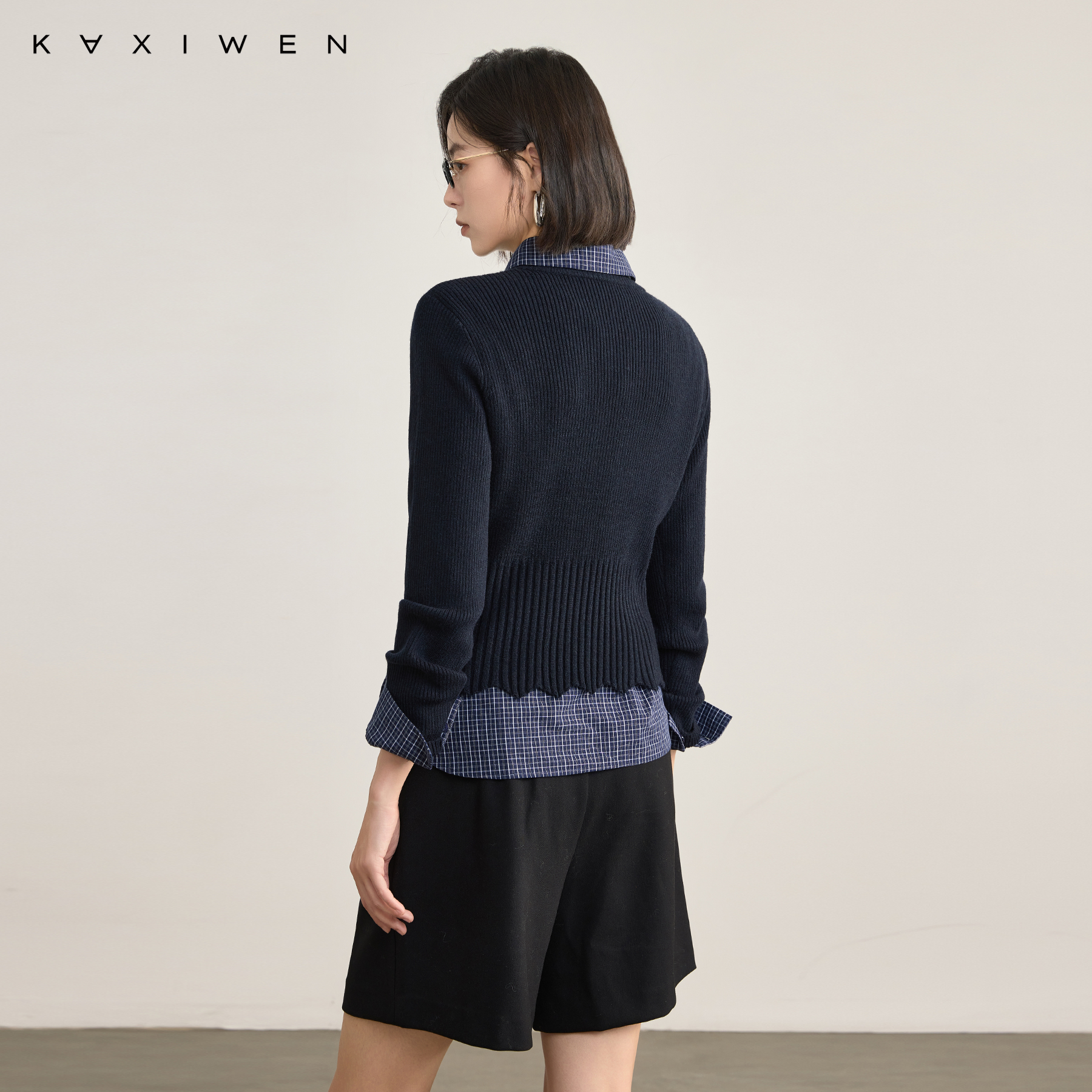 【博主同款】佧茜文优雅波浪边针织衫2025冬季新款罗纹领口上衣女 - 图1