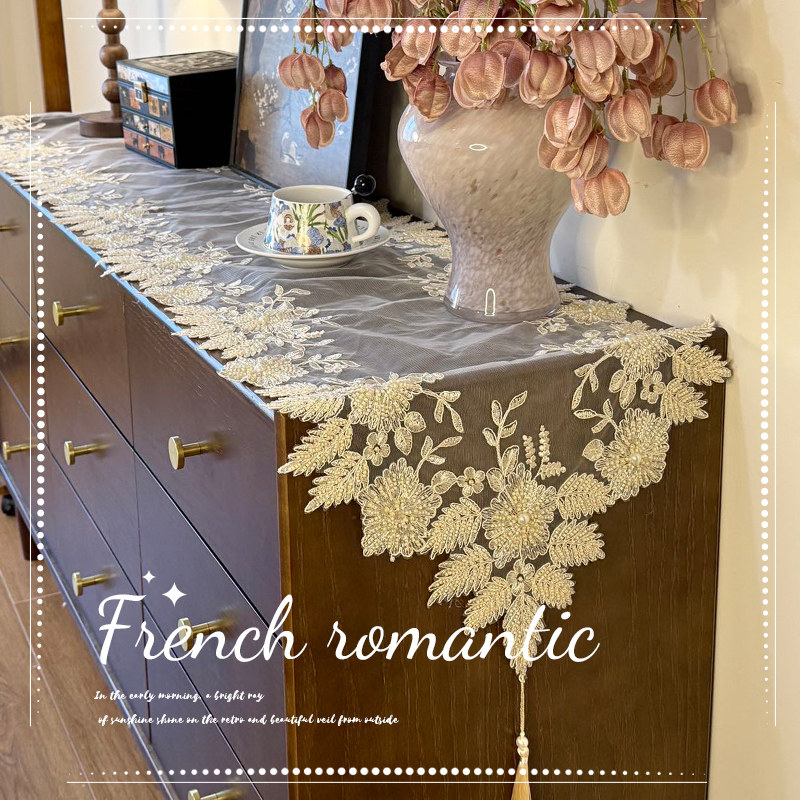 法式田园风桌旗蕾丝刺绣盖巾复古茶几盖布长条床旗茶几巾2025新款,淘宝优惠券,粉丝福利购,淘宝优惠卷