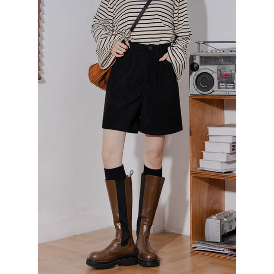 High-waisted versatile velvet casual trousers loose straight