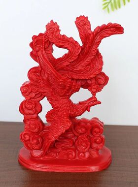 朱砂龙凤摆件火凤凰摆件家居装饰品结婚礼物龙凤呈祥摆件礼品