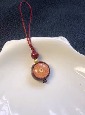 楞严唐卡朱砂吊坠项链双面紫金砂唐卡挂坠毛衣链可吊坠手机链单坠