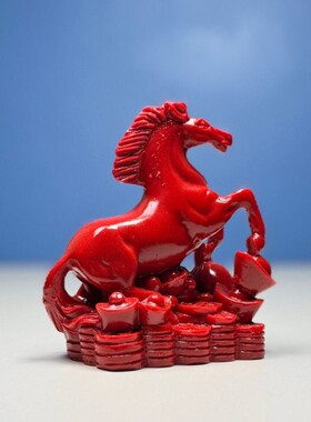 朱砂红马摆件家居客厅马上发财公司前台办公室装饰摆设马百财