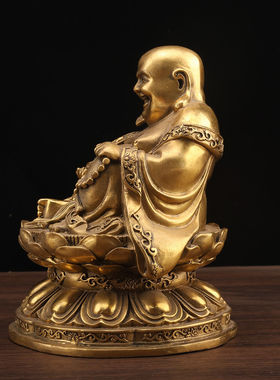 黄铜坐莲花弥勒佛摆件布袋佛大肚佛笑佛家居佛堂供养五子佛元宝佛