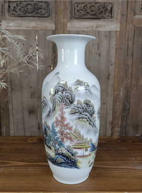 景德镇陶瓷花瓶粉彩花鸟插花器中式家居博古架电视柜装饰品摆件