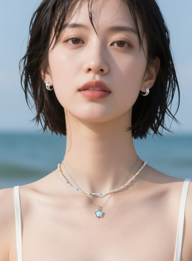 星星吊坠叠戴夏日小项链配裙子