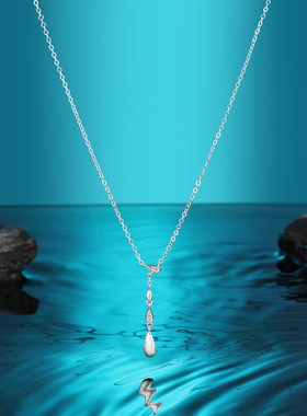 银色y字拉丝悬浮水滴项链锁骨链