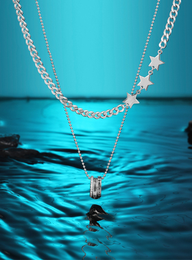 双层叠戴圆环吊坠项链女毛衣链男